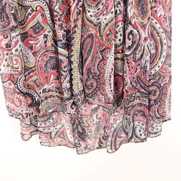 The Kooples Midi Dress Sheer Paisley Lightweight V-Neck Ruffle *Unlined XXS - Picture 7 of 14